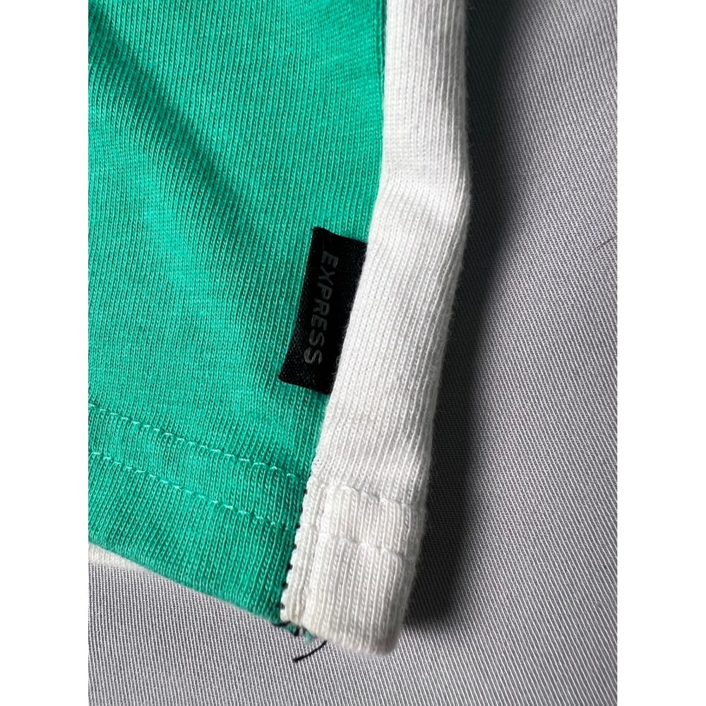 Express Mens Colorblock Short Sleeve Hoodie Black Green White EXP Logo Medium - Picture 5 of 7